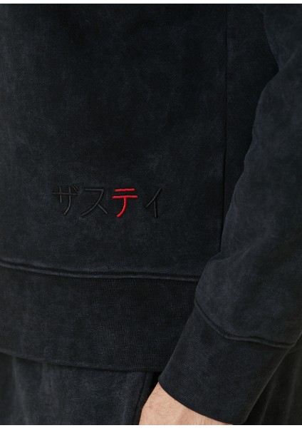 Sumi Siyah Yazı Nakışlı Sweatshirt
