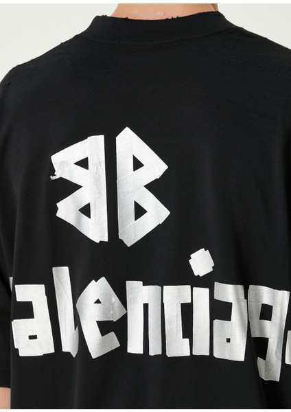 Siyah Gri Logo Baskılı T-Shirt