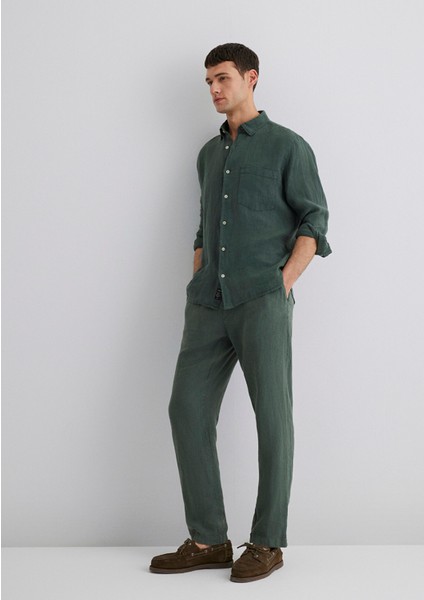 Yeşil Keten Pantolon 0010358-71598 fiyatları