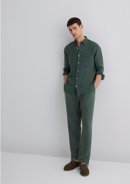 Yeşil Keten Pantolon 0010358-71598 modelleri