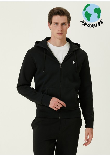 Siyah Kapüşonlu Logolu Sweatshirt