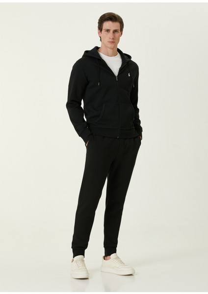 Siyah Kapüşonlu Logolu Sweatshirt