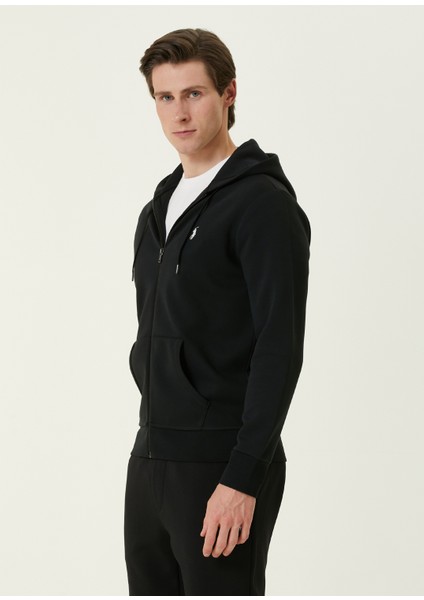 Siyah Kapüşonlu Logolu Sweatshirt