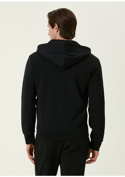 Siyah Kapüşonlu Logolu Sweatshirt