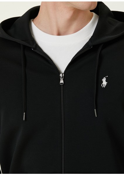Siyah Kapüşonlu Logolu Sweatshirt