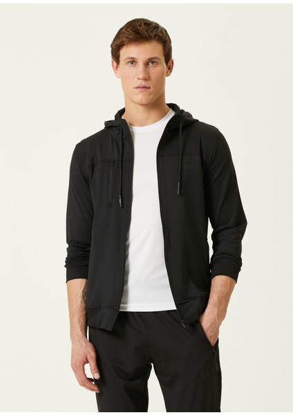 Siyah Kapüşonlu Logolu Sweatshirt
