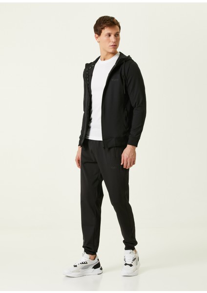 Siyah Kapüşonlu Logolu Sweatshirt