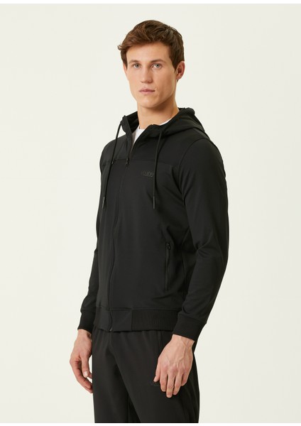 Siyah Kapüşonlu Logolu Sweatshirt
