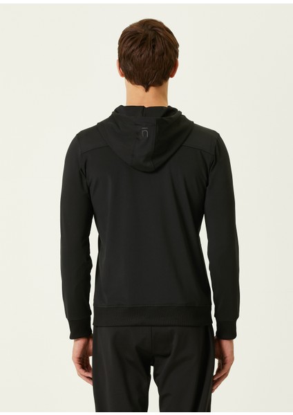 Siyah Kapüşonlu Logolu Sweatshirt