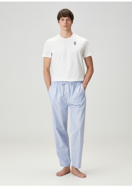 Mavi Beyaz Logo Detaylı Pijama Seti