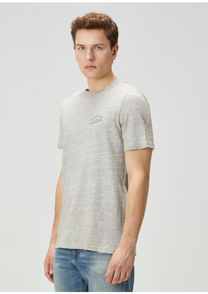 Gri Slogan Baskılı T-Shirt modelleri