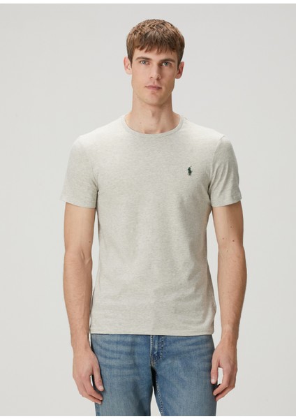 Gri Logo Nakışlı T-Shirt