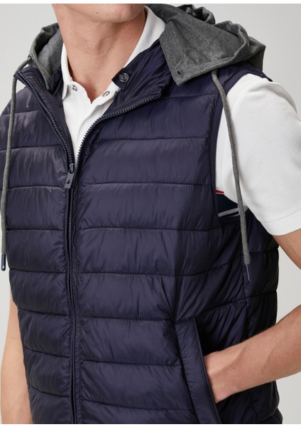 Lacivert Jersey Kapüşonlu Puff Yelek