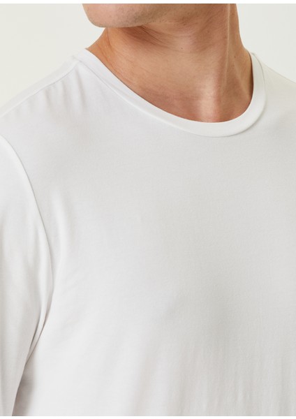 Beyaz Logo Detaylı Uzun Kollu T-Shirt