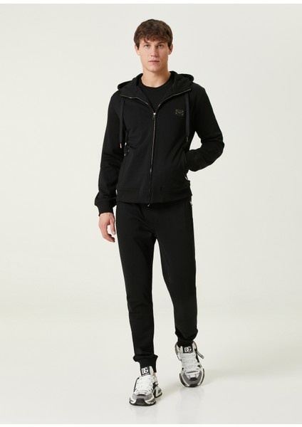 Siyah Kapüşonlu Fermuarlı Sweatshirt
