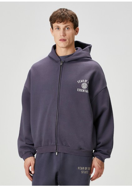 Lacivert Kapüşonlu Logo Baskılı Sweatshirt modelleri