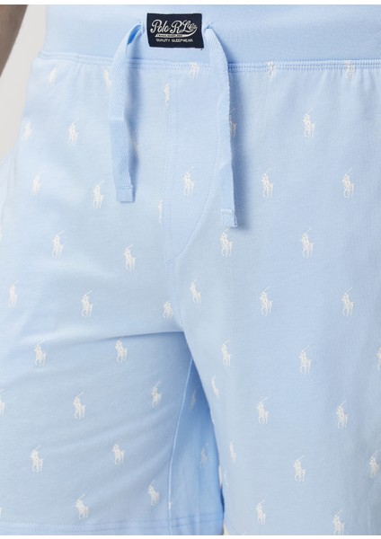 Açık Mavi Beli Kordonlu Logo Desenli Pijama Altı
