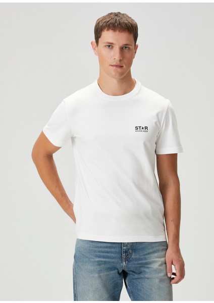 Regular Fit Star Siyah Beyaz Logo Baskılı T-Shirt