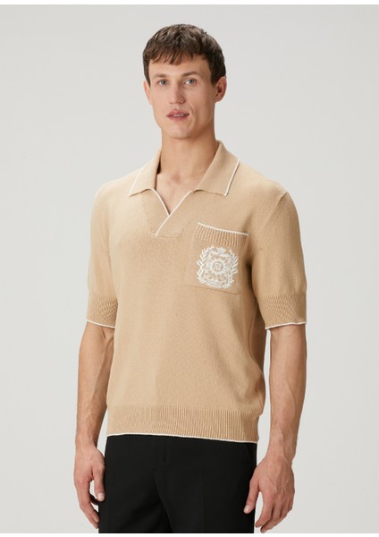 Bej Polo Yaka Kısa Kollu Triko
