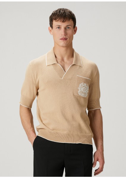 Bej Polo Yaka Kısa Kollu Triko