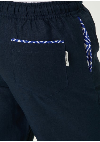 Lacivert Beli Kordonlu Keten Pantolon indirimleri
