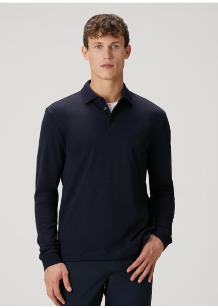 Lacivert Polo Yaka Sweatshirt
