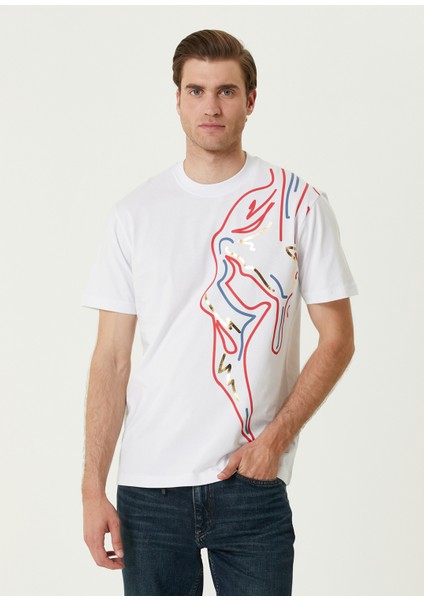 Beyaz Grafik Baskılı T-Shirt