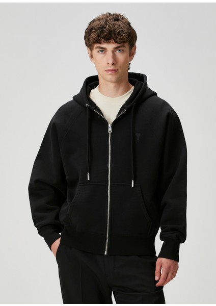Siyah Kapüşonlu Organik Pamuk Sweatshirt