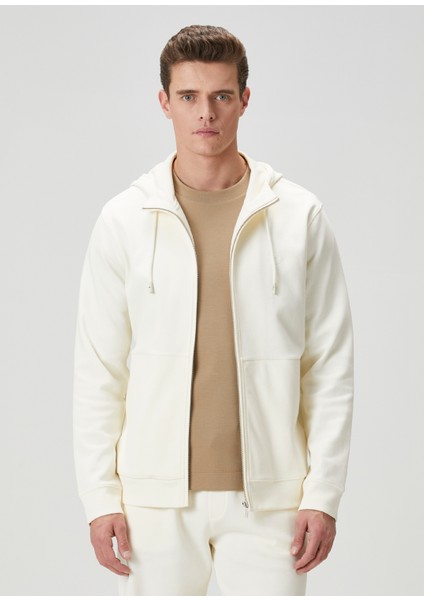 Krem Kapüşonlu Sweatshirt