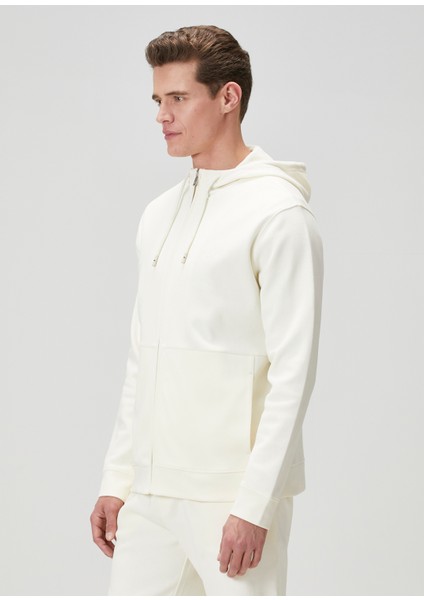 Krem Kapüşonlu Sweatshirt