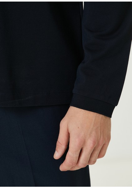 Lacivert Polo Yaka Sweatshirt