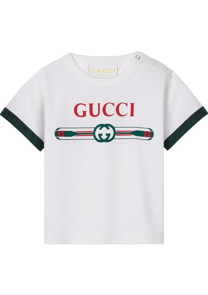 Beyaz Logo Baskılı Unisex Çocuk T-Shirt