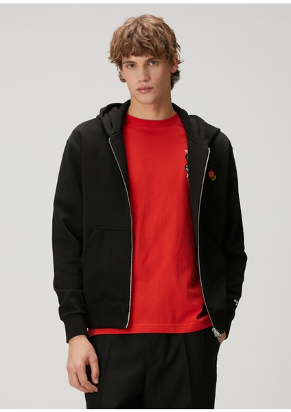 Siyah Kapüşonlu Logolu Sweatshirt