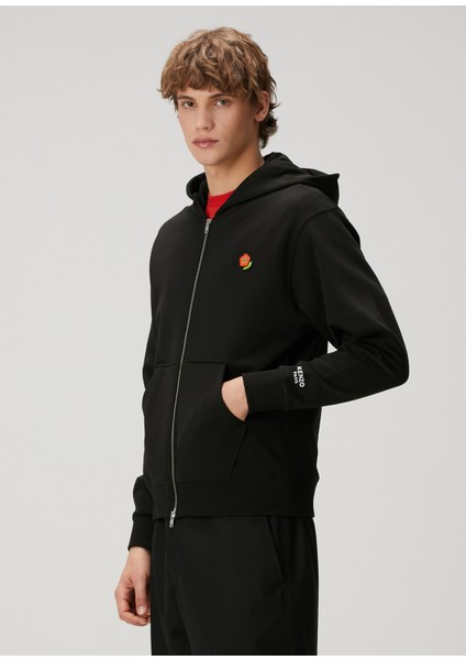 Siyah Kapüşonlu Logolu Sweatshirt