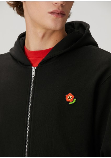 Siyah Kapüşonlu Logolu Sweatshirt