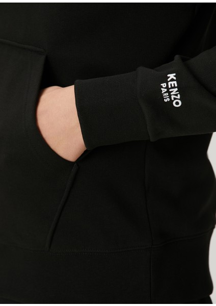 Siyah Kapüşonlu Logolu Sweatshirt