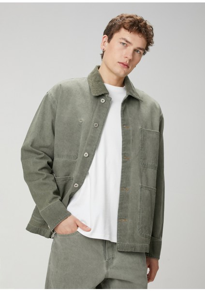 Haki Yakası Kadife Garnili Denim Ceket modelleri
