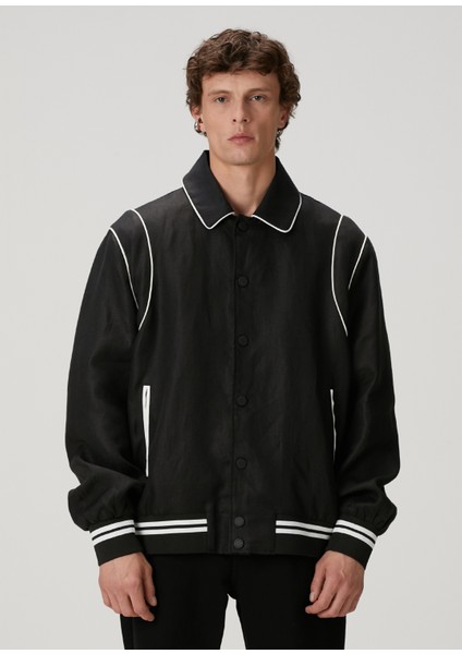 Siyah Keten Bomber Mont