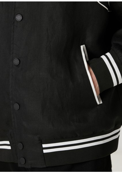 Siyah Keten Bomber Mont