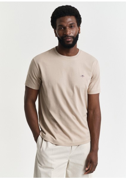 Bej Kısa Kollu Bisiklet Yaka Regular Fit Erkek T-Shirt