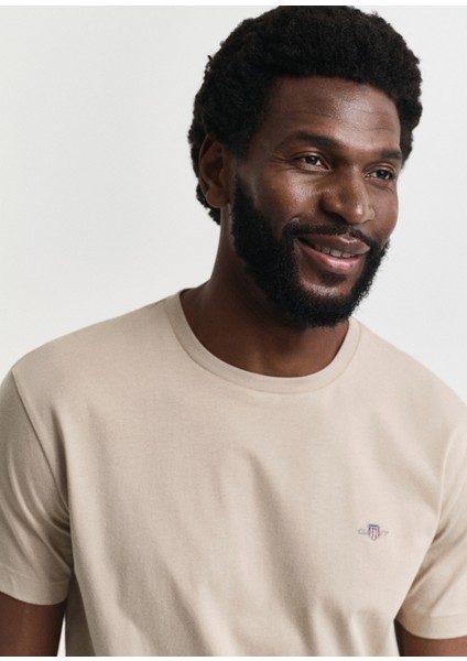 Bej Kısa Kollu Bisiklet Yaka Regular Fit Erkek T-Shirt