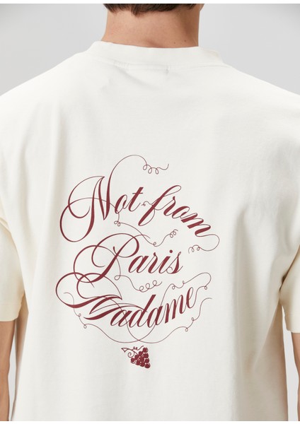 Krem Logo Baskılı T-Shirt