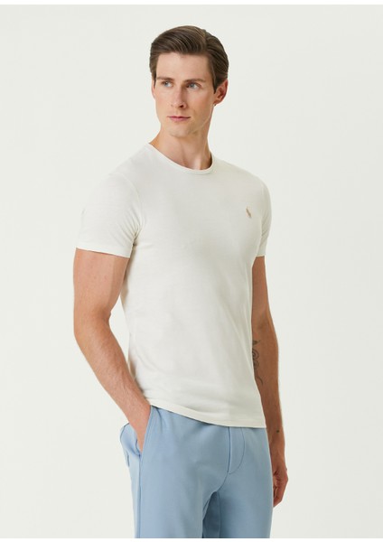 Krem Logo Nakışlı T-Shirt modelleri