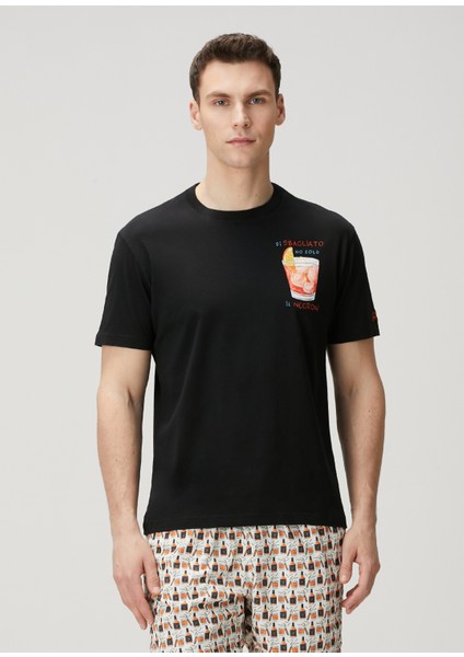 Portofino Siyah Nakışlı T-Shirt