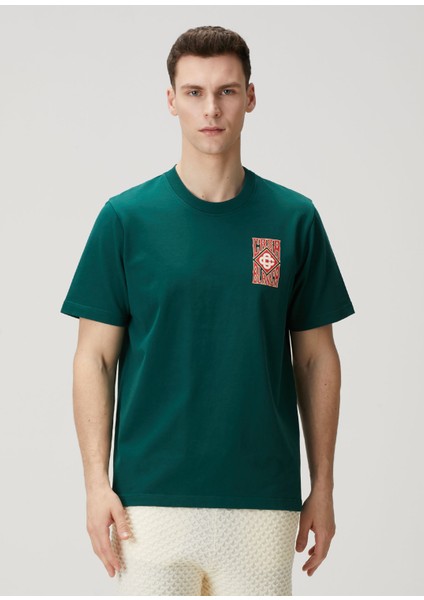 Yeşil Logo Baskılı Organik Pamuk T-Shirt