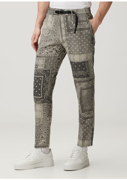 Siyah Desenli Keten Pantolon