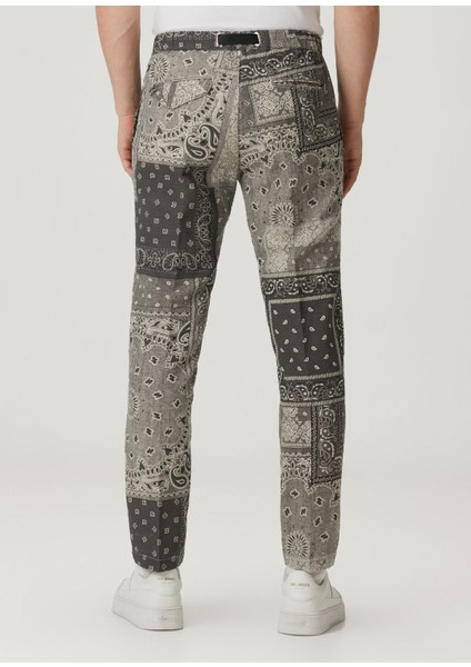 Siyah Desenli Keten Pantolon