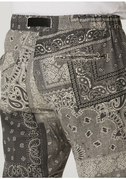 Siyah Desenli Keten Pantolon