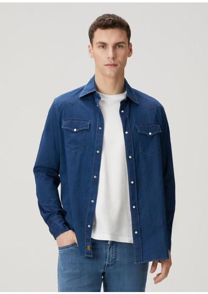 Koyu Mavi Denim Gömlek