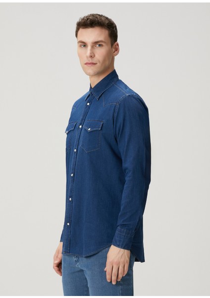 Koyu Mavi Denim Gömlek